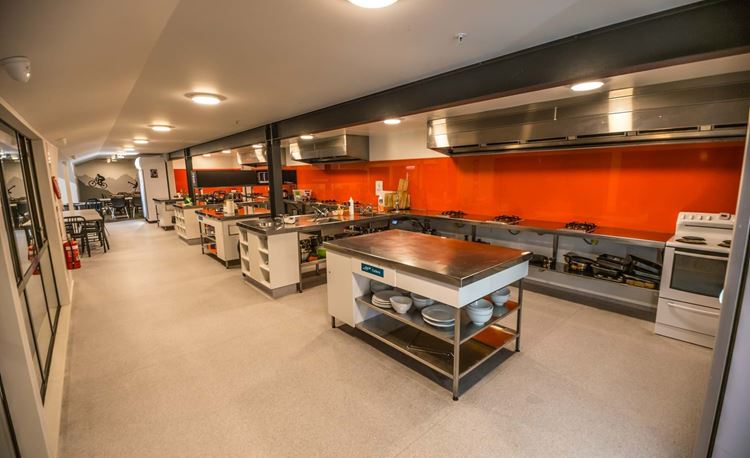 YHA Queenstown Lakefront large communal kitchens with all utensils and cooking equipment