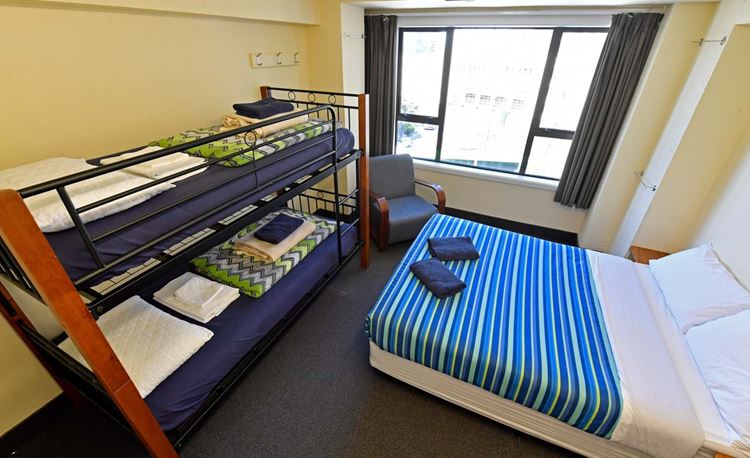 YHA Wellington family room with double bed and bunk bed 