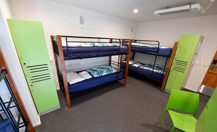 YHA Wellington multishare suite fitted with lockers and bunkbeds