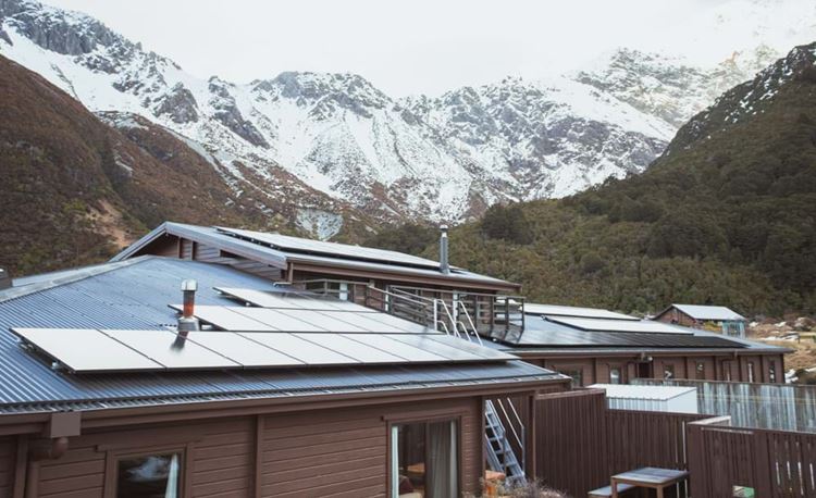 YHA Mt Cook exterior with landscape and solar panels