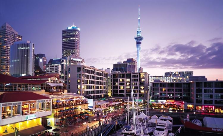 Auckland City at nighttime with lights on