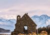 Church of the Good Shepherd with snow mountain background